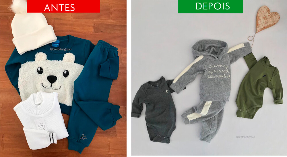 foto de roupa infantil antes e depois