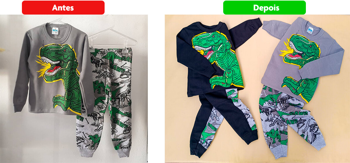 antes e depois foto de roupa infantil