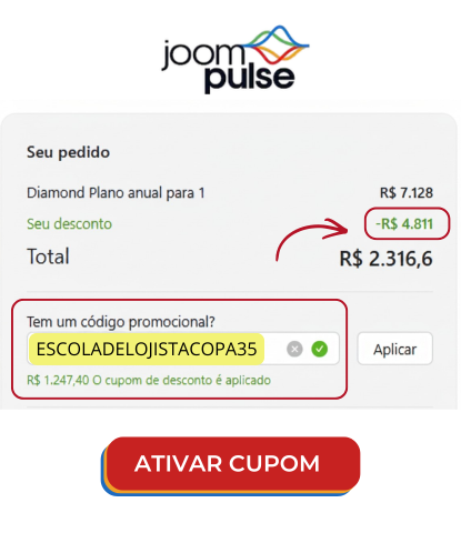 Cupom de Desconto Joom Pulse (Promocional durate a Copa): ESCOLADELOJISTACOPA35 - 35% OFF na Feramenta. 