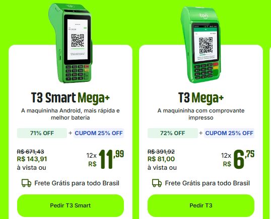 modelos de maquinha que parcelam em 21 vezes t3 e t3 smart