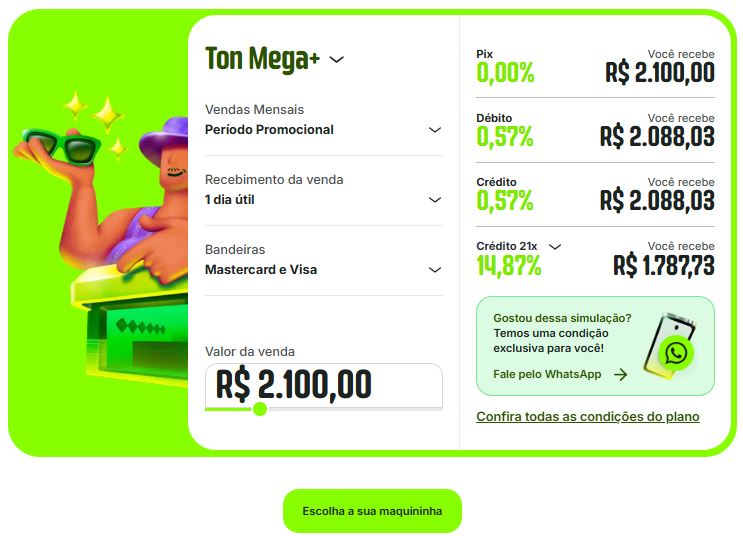 simulador de vendas online maquininha do ton que parcela em até 21x